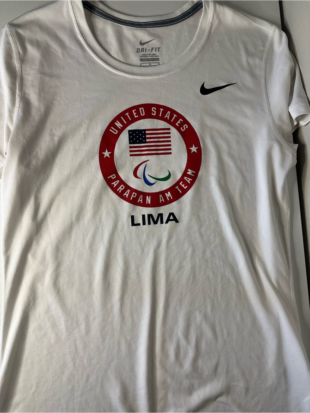 Nike White Dri-FIT USA Parapan Team Lima Short Sleeve Tee
